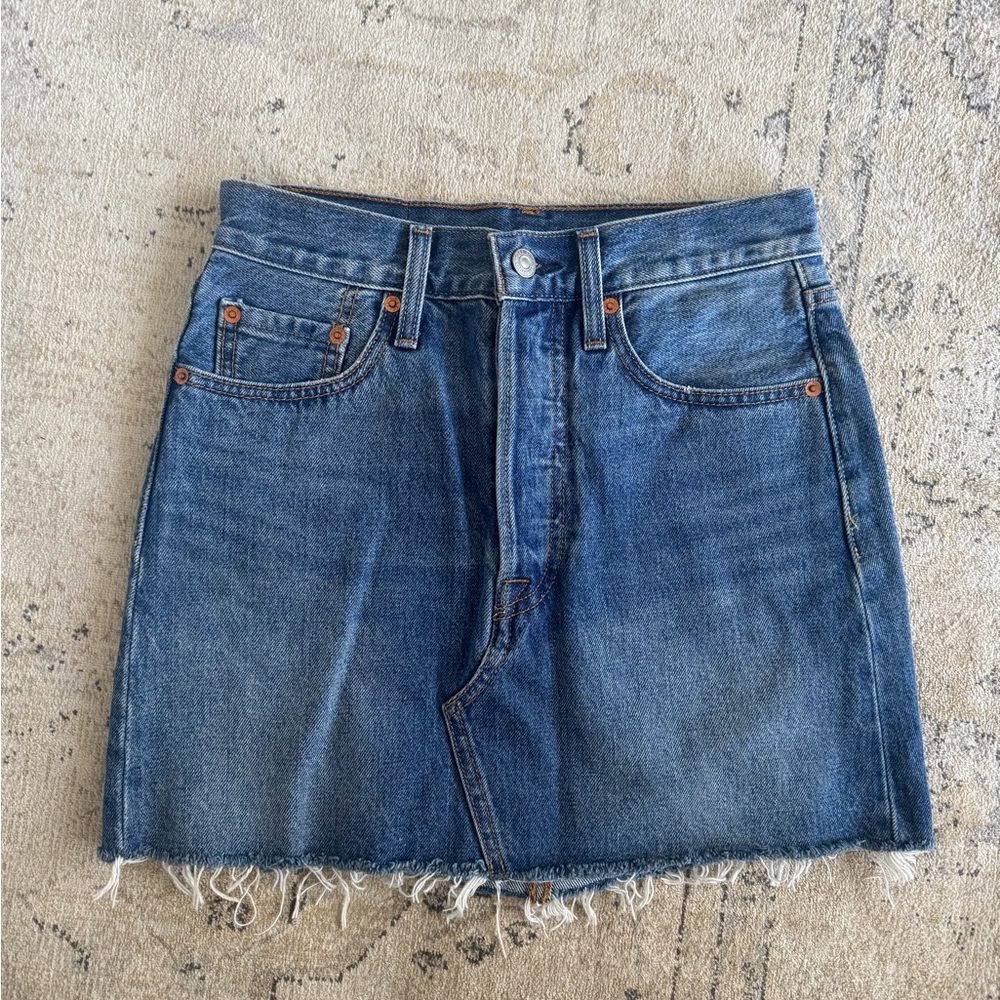 Levi's Blue Denim Frayed Hem Mini Skirt